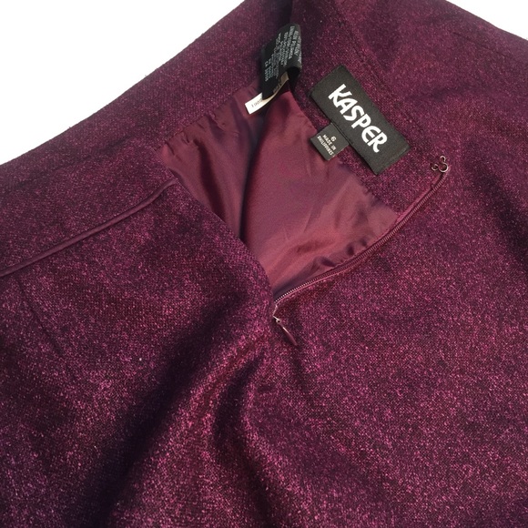 🙋🏽Kasper Skirt Sz 6 Purple Black Silk Wool Knee - Picture 6 of 7